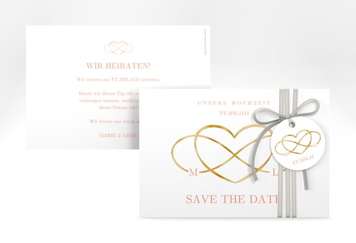 Save the Date-Karte Infinity A6 Karte quer apricot gold