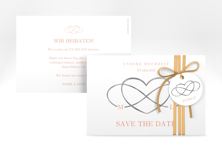 Save the Date-Karte Infinity A6 Karte quer apricot silber