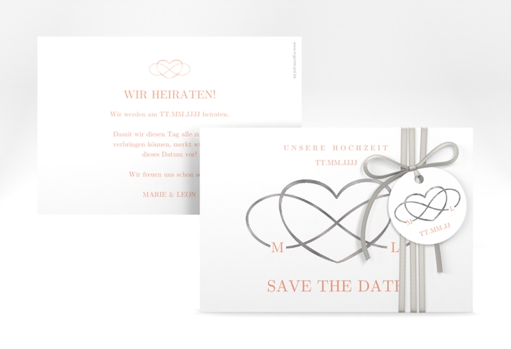 Save the Date-Karte Infinity A6 Karte quer apricot silber