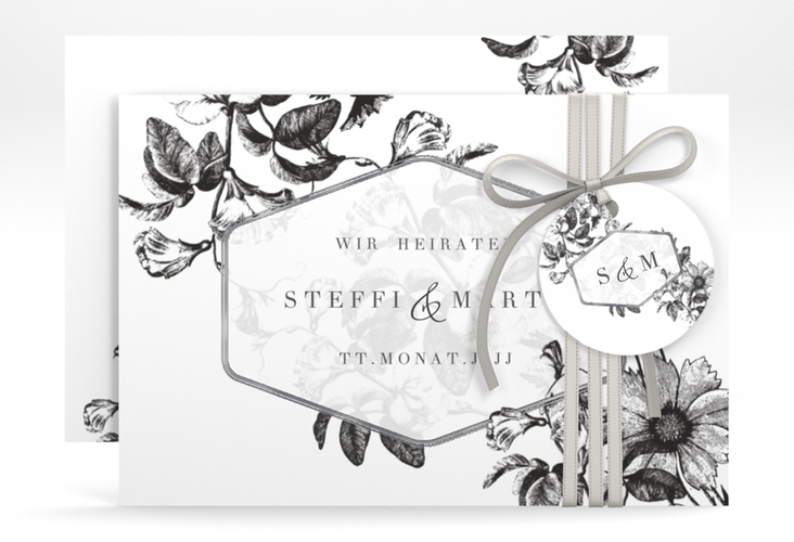 Save the Date-Karte Magnificent A6 Karte quer schwarz silber
