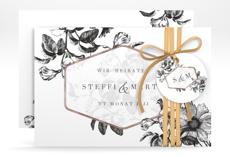 Save the Date-Karte Magnificent A6 Karte quer schwarz rosegold