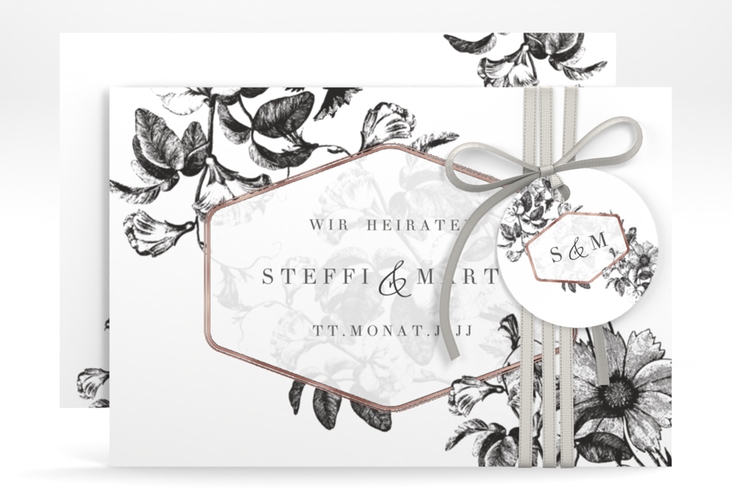 Save the Date-Karte Magnificent A6 Karte quer schwarz rosegold