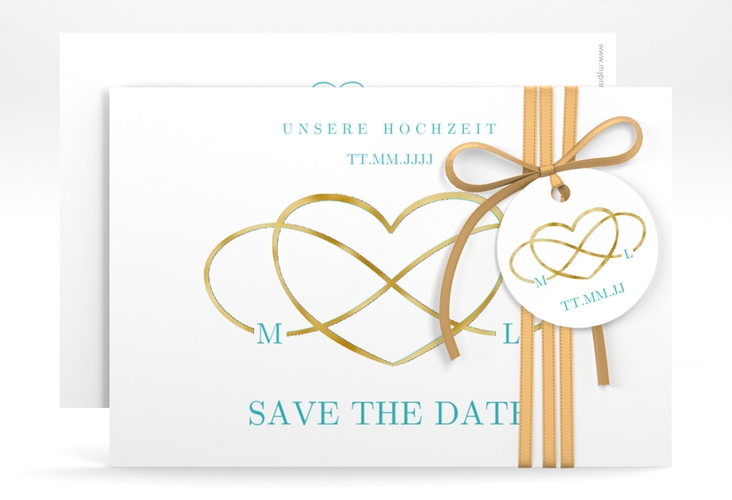Save the Date-Karte Infinity A6 Karte quer tuerkis gold