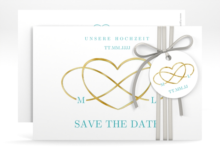 Save the Date-Karte Infinity A6 Karte quer tuerkis gold