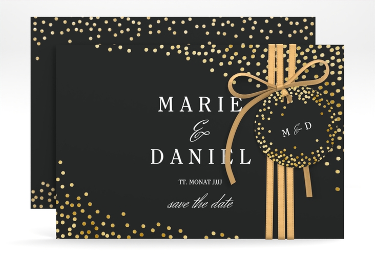 Save the Date-Karte Glitter A6 Karte quer schwarz gold