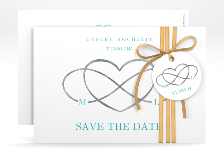 Save the Date-Karte Infinity A6 Karte quer tuerkis silber
