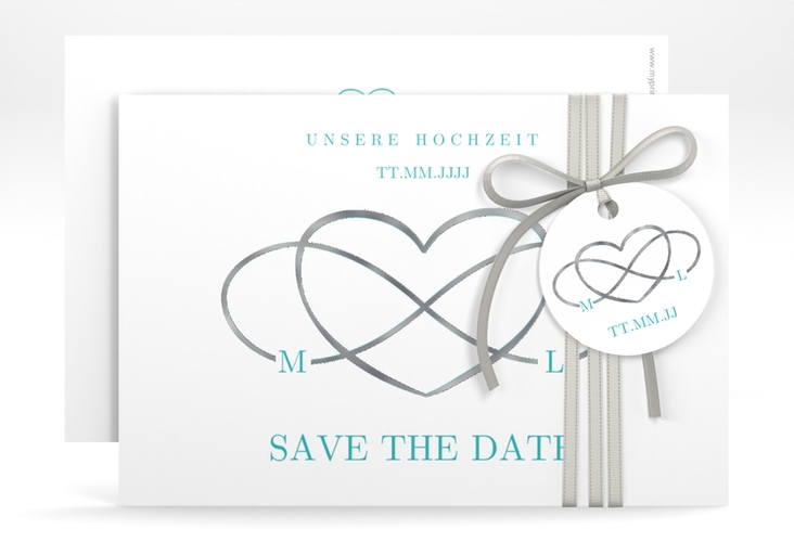 Save the Date-Karte Infinity A6 Karte quer tuerkis silber