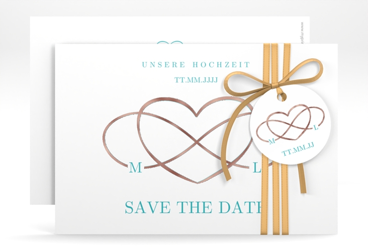 Save the Date-Karte Infinity A6 Karte quer tuerkis rosegold