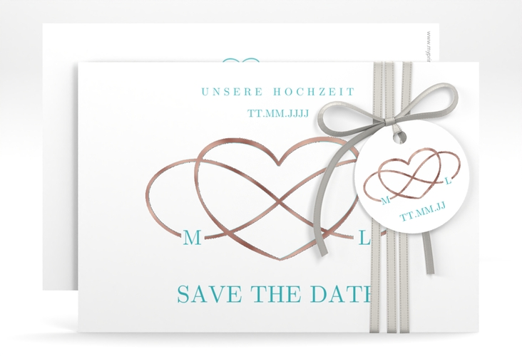Save the Date-Karte Infinity A6 Karte quer tuerkis rosegold