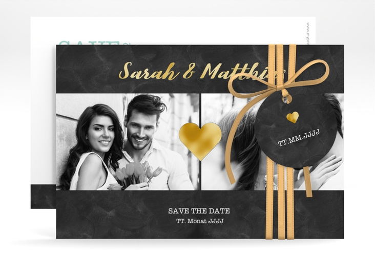 Save the Date-Karte Sparkly A6 Karte quer tuerkis gold