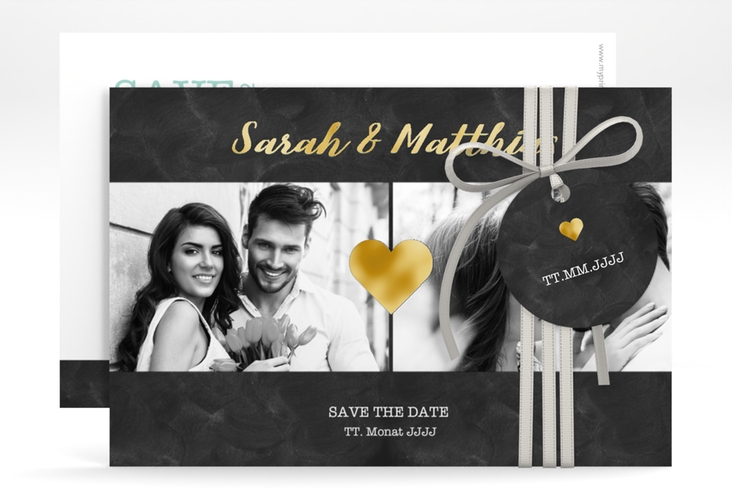 Save the Date-Karte Sparkly A6 Karte quer tuerkis gold