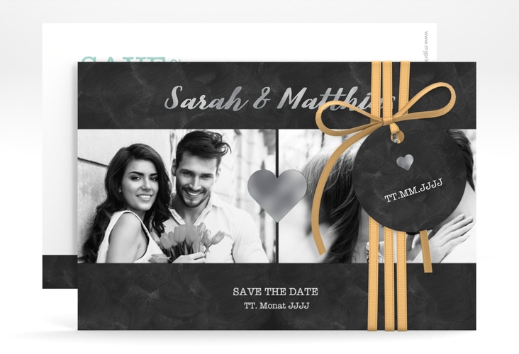 Save the Date-Karte Sparkly A6 Karte quer tuerkis silber