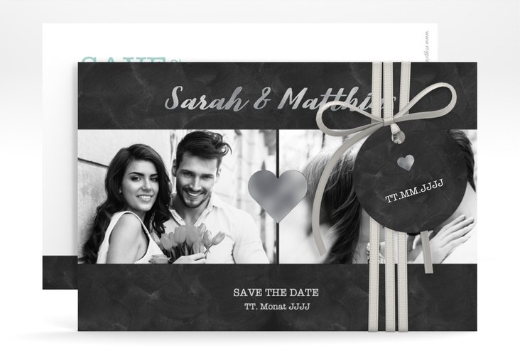 Save the Date-Karte Sparkly A6 Karte quer tuerkis silber