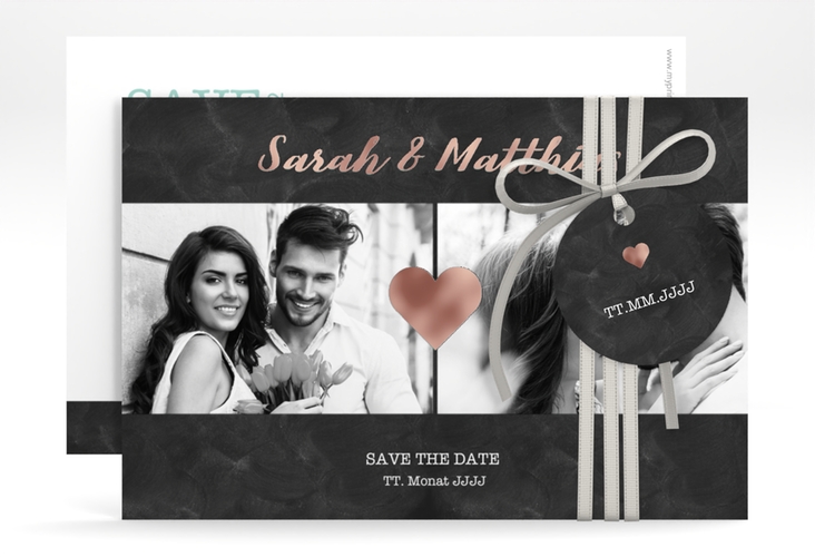 Save the Date-Karte Sparkly A6 Karte quer tuerkis rosegold