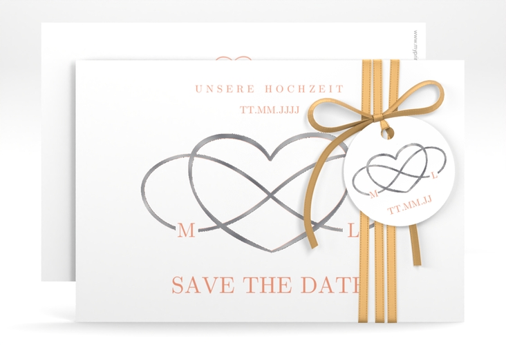 Save the Date-Karte Infinity A6 Karte quer apricot silber