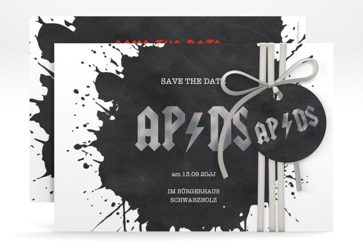 Save the Date-Karte Hardrock A6 Karte quer schwarz silber für Rockband-Fans