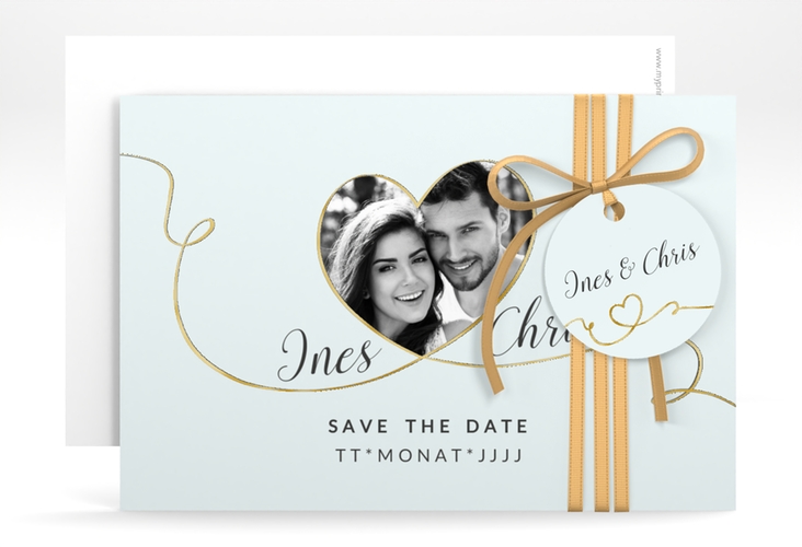 Save the Date-Karte Hochzeit Dolce A6 Karte quer tuerkis gold
