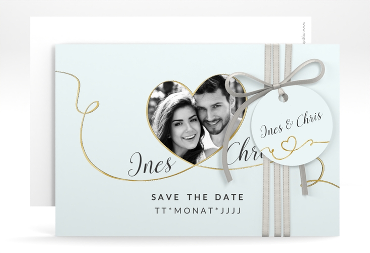 Save the Date-Karte Hochzeit Dolce A6 Karte quer tuerkis gold