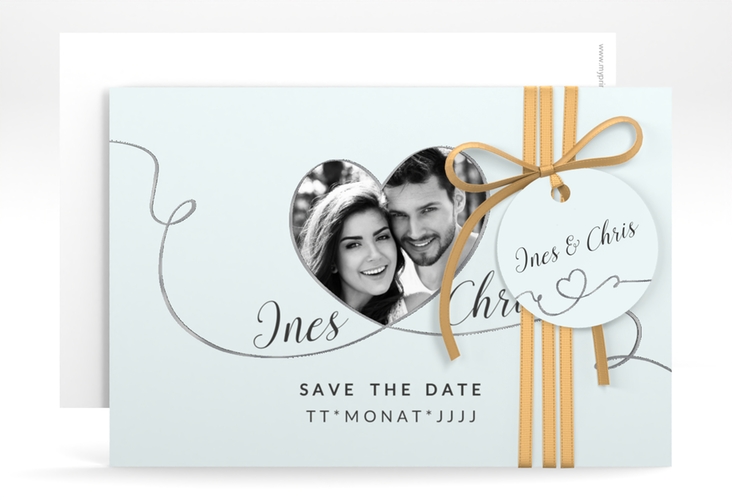 Save the Date-Karte Hochzeit Dolce A6 Karte quer tuerkis silber