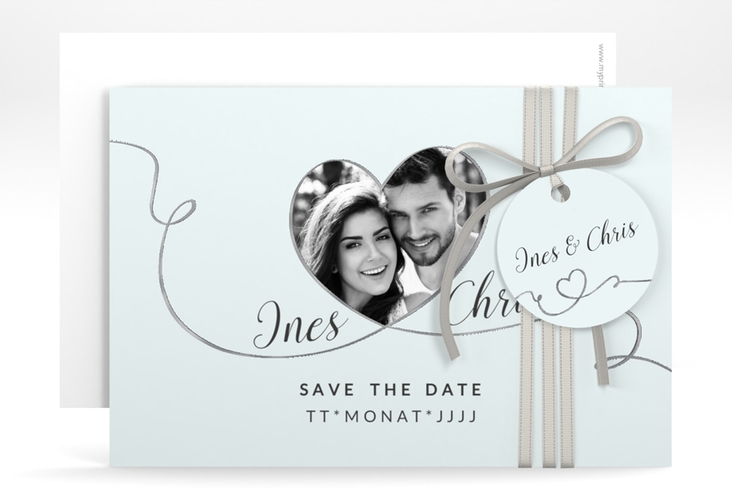 Save the Date-Karte Hochzeit Dolce A6 Karte quer tuerkis silber