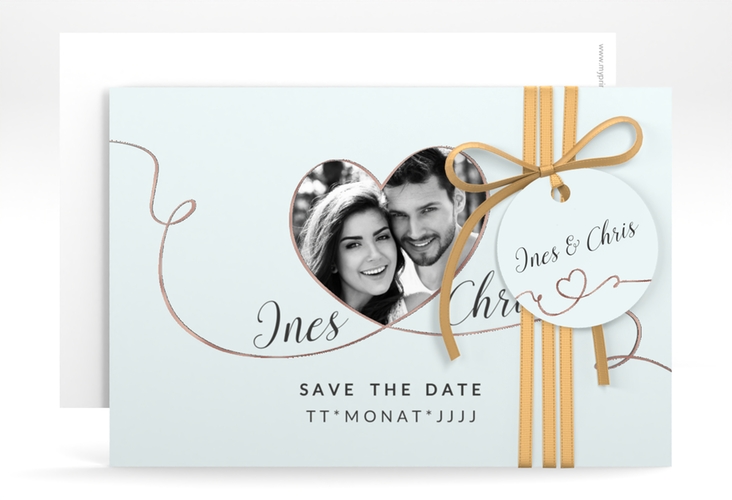 Save the Date-Karte Hochzeit Dolce A6 Karte quer tuerkis rosegold