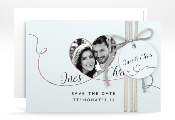 Save the Date-Karte Hochzeit Dolce A6 Karte quer tuerkis rosegold