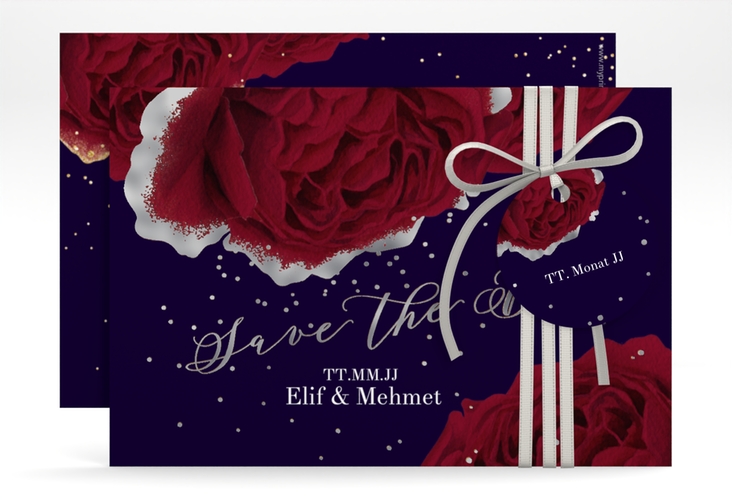 Save the Date-Karte Cherie A6 Karte quer schwarz silber