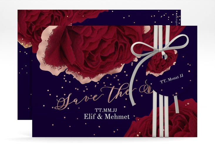 Save the Date-Karte Cherie A6 Karte quer schwarz rosegold
