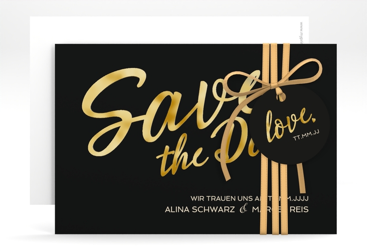Save the Date-Karte Glam A6 Karte quer schwarz gold