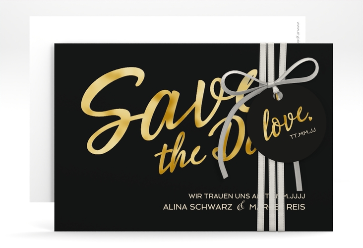 Save the Date-Karte Glam A6 Karte quer schwarz gold