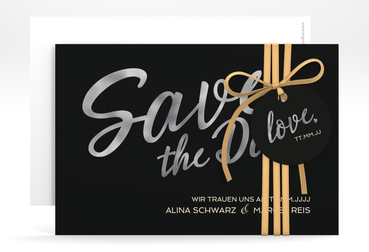 Save the Date-Karte Glam A6 Karte quer schwarz silber