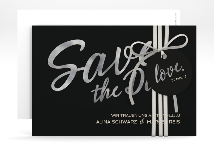 Save the Date-Karte Glam A6 Karte quer schwarz silber