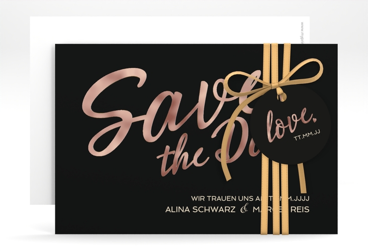 Save the Date-Karte Glam A6 Karte quer schwarz rosegold