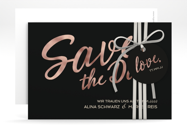 Save the Date-Karte Glam A6 Karte quer schwarz rosegold