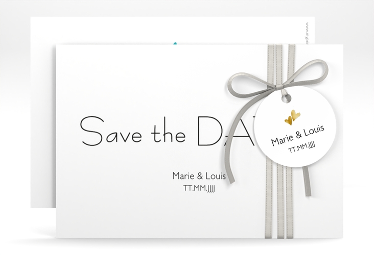 Save the Date-Karte Hochzeit Twohearts A6 Karte quer tuerkis gold