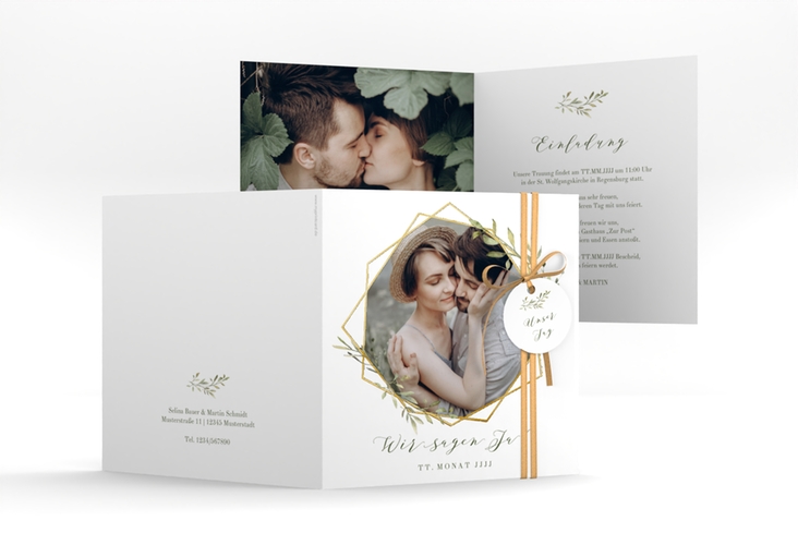 Hochzeitseinladung Acacia quadr. Klappkarte weiss gold