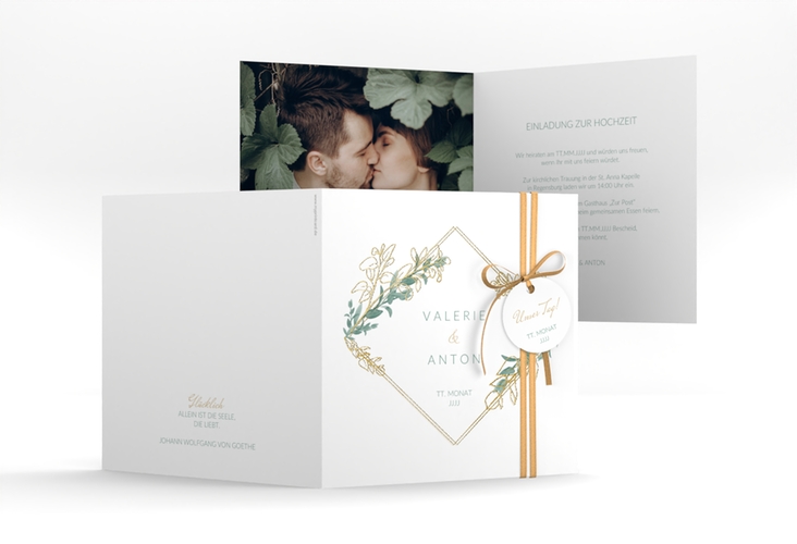 Hochzeitseinladung Verde quadr. Klappkarte weiss gold