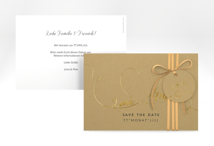 Save the Date-Karte Herzensbund A6 Karte quer schwarz gold