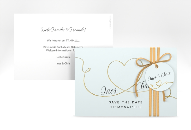 Save the Date-Karte Hochzeit Dolce A6 Karte quer tuerkis gold