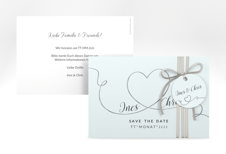 Save the Date-Karte Hochzeit Dolce A6 Karte quer tuerkis silber