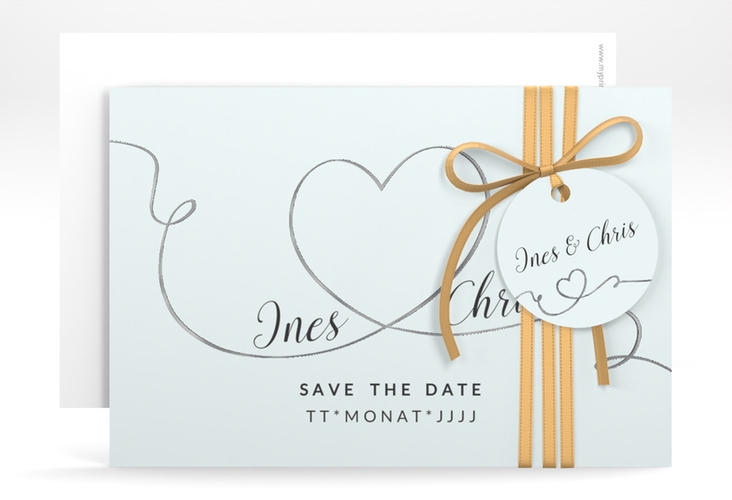 Save the Date-Karte Hochzeit Dolce A6 Karte quer tuerkis silber
