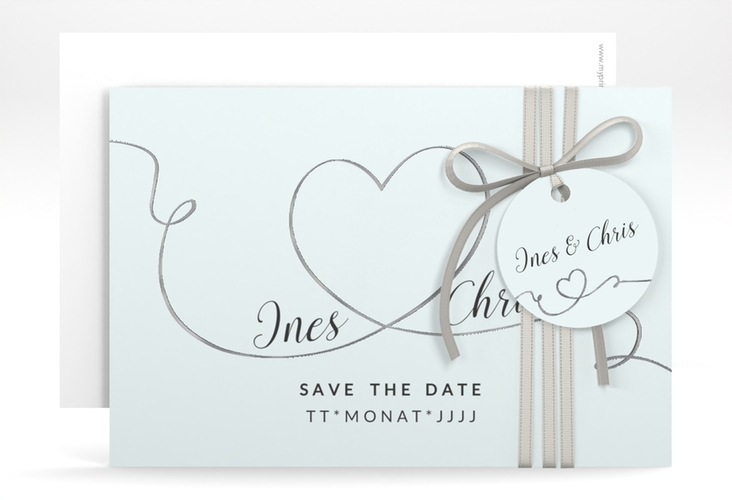 Save the Date-Karte Hochzeit Dolce A6 Karte quer tuerkis silber