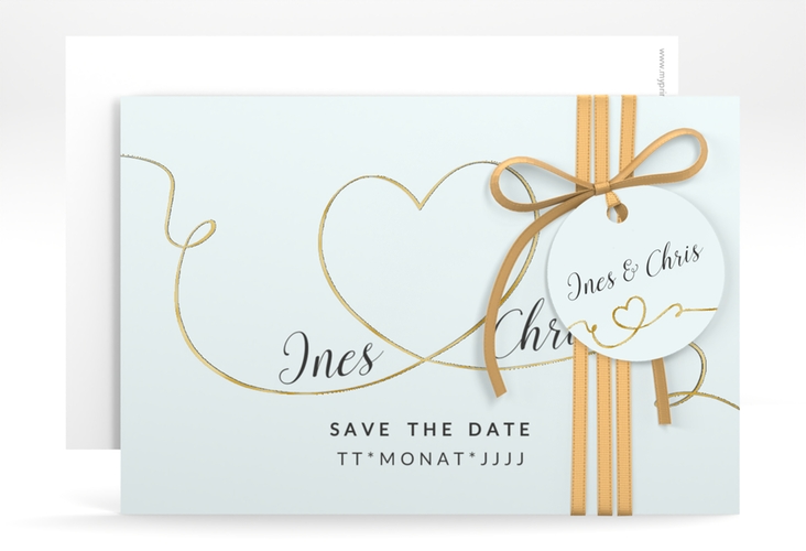 Save the Date-Karte Hochzeit Dolce A6 Karte quer tuerkis gold