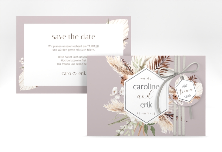 Save the Date-Karte Bohemian A6 Karte quer flieder silber
