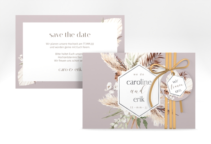 Save the Date-Karte Bohemian A6 Karte quer flieder silber