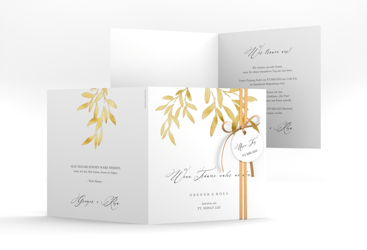 Hochzeitseinladung Demure quadr. Klappkarte weiss gold