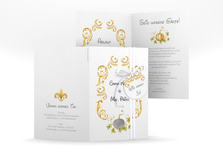 Einladungskarte Hochzeit Märchenhaft A6 Klappkarte hoch gold silber