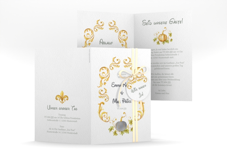 Einladungskarte Hochzeit Märchenhaft A6 Klappkarte hoch gold silber