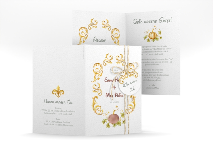 Einladungskarte Hochzeit Märchenhaft A6 Klappkarte hoch gold rosegold
