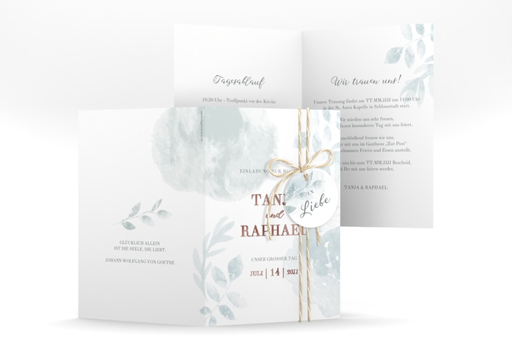 Einladungskarte Hochzeit Blätterdruck A6 Klappkarte hoch mint rosegold